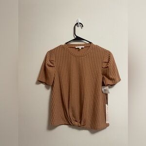 NWT - June & Hudson Women's Short Puff Sleeve Knit‎ Top with faux Knot - Size M